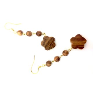 Ohrring in Wolkenform mit kleinen Perlen aus echten Olivenholz handgemacht auf Mallorca Holzschmuck Schmuck Olivenholzschmuck Ohrhänger