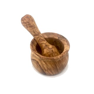 Mortar 12x9cm with pestle made of olive wood hand made in Mallorca crush of spices mortar set