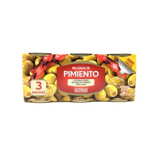 Oliven gefüllt mit roten Paprika 3er Set Manzanilla ohne Kern gefüllt 3 x 125g