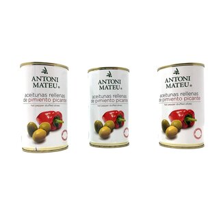 Oliven gefüllt mit Paprika 3x350g grüne Oliven Mallorca Pimento Picante