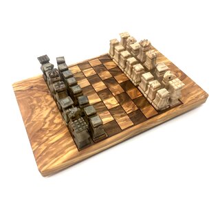 Schachbrett 30x20cm aus Olivenholz mit Holz Figuren handgefertigt auf Mallorca Brettspiel Schachtisch
