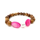 Bracelet made of olive wood beads with white pearl and...