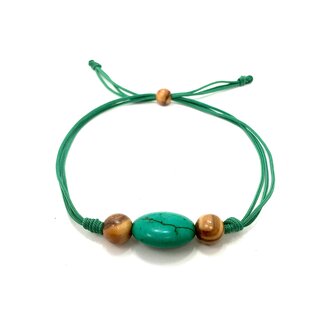 Armband aus Olivenholz Perlen mit grünem Schmuckstein handgefertigt auf Mallorca Flexibel einstellbar Fußkettchen