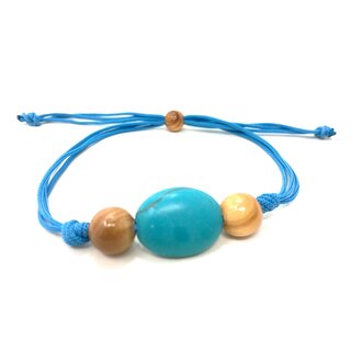 Bracelet made of olive wood beads with turquoise gemstone handmade on Mallorca Flexible adjustable anklet