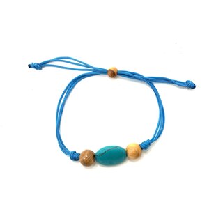 Bracelet made of olive wood beads with turquoise gemstone handmade on Mallorca Flexible adjustable anklet