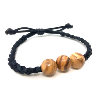 Bracelet with olive wood beads and braided ribbon handmade in Mallorca Flexible adjustable anklet