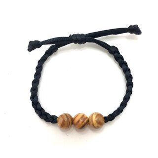 Bracelet with olive wood beads and braided ribbon handmade in Mallorca Flexible adjustable anklet