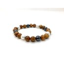 Bracelet made of olive wood beads with white and gray...