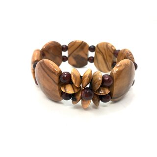 Gliederarmband aus Olivenholz mit dunkelbraunen Perlen handgefertigt auf Mallorca Naturschmuck Trachtenschmuck