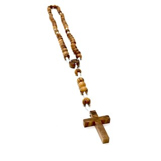 Rosary made of olive wood with white cord handmade on Mallorca wooden chain prayer beads