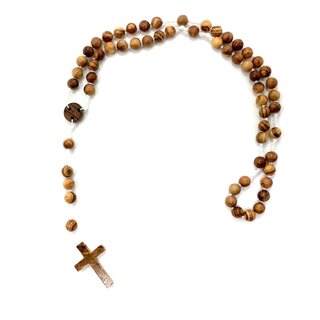 Rosary made of olive wood with white cord handmade on Mallorca wooden chain prayer beads