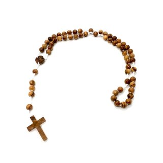 Rosenkranz aus Olivenholz mit weißer Kordel handgefertigt auf Mallorca Holzkette Gebetskette