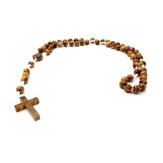 Rosenkranz aus Olivenholz mit weißer Kordel handgefertigt auf Mallorca Holzkette Gebetskette