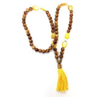 Necklace made of olive wood beads with yellow and white gemstone handmade on Mallorca long wooden necklace Sommerlock nature unique pieces