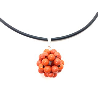 Halskette mit Anhänger aus kleinen Olivenholzperlen und Kautschukband handgefertigt auf Mallorca Einzelstücke Holzschmuck