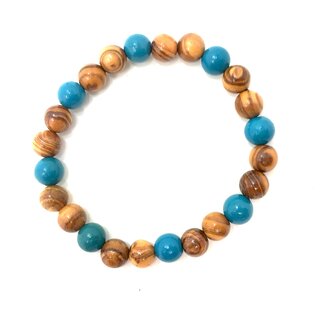 bagusto Bracelet of small wooden colour and turquoise olive perls, hand crafted on Majorca, unique piece, olive perls