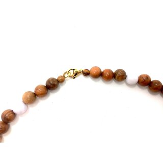 bagusto necklace made of olive wood with 8mm pearls natural and white 48cm length handcrafted on Mallorca natural jewelery unique piece