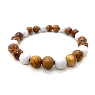 bagusto bracelet made of olive wood with 7 mm natural and white beads handcrafted on Mallorca natural jewelery unique piece
