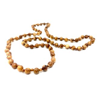 bagusto necklace made of olive wood with 8mm and 3mm  pearls natural and white 80cm length handcrafted on Mallorca natural jewelery unique piece